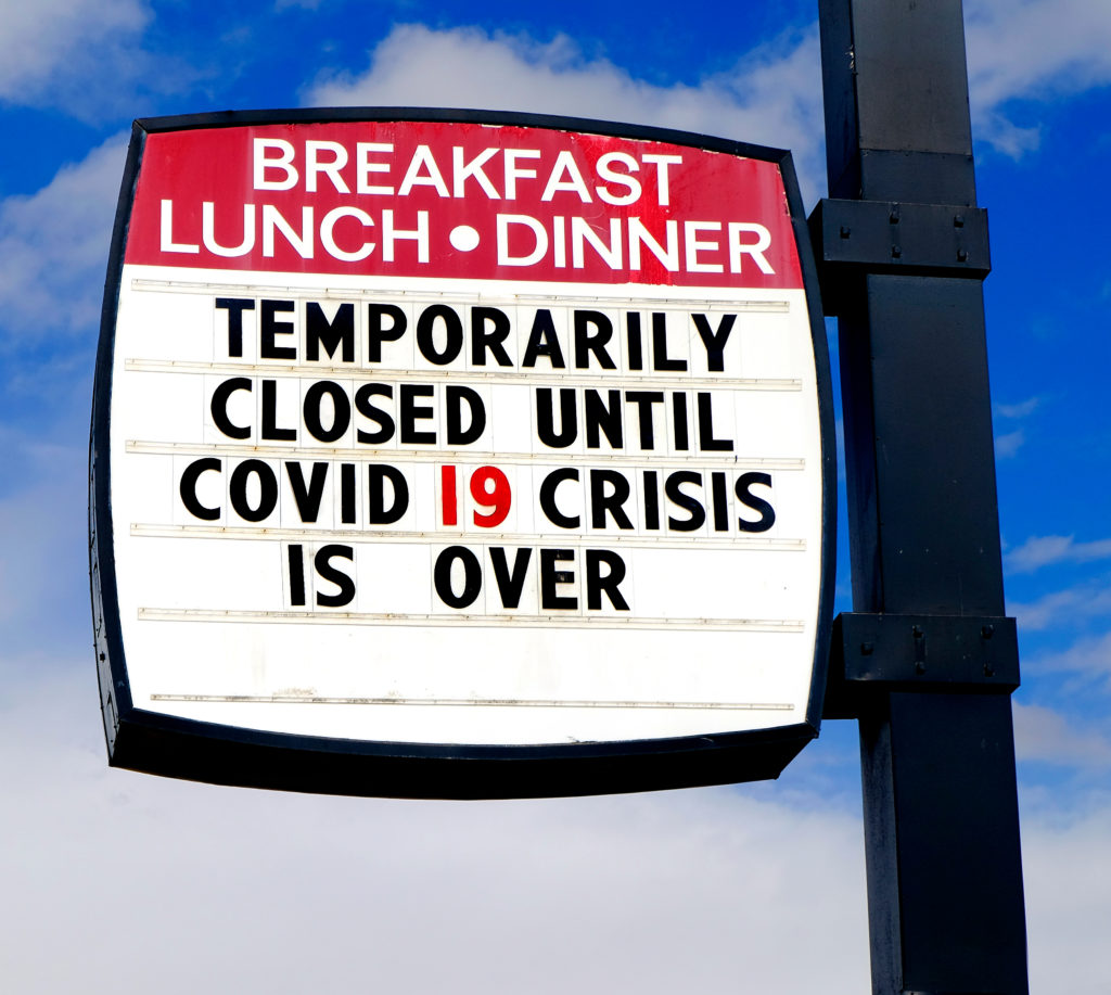 Diner restaurant closed sign for Covid 19 crisis Corona Virus Covid19 C19 is over